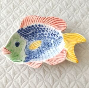 Portuguese folk art hand made painted Fish Bowl Dish pottery